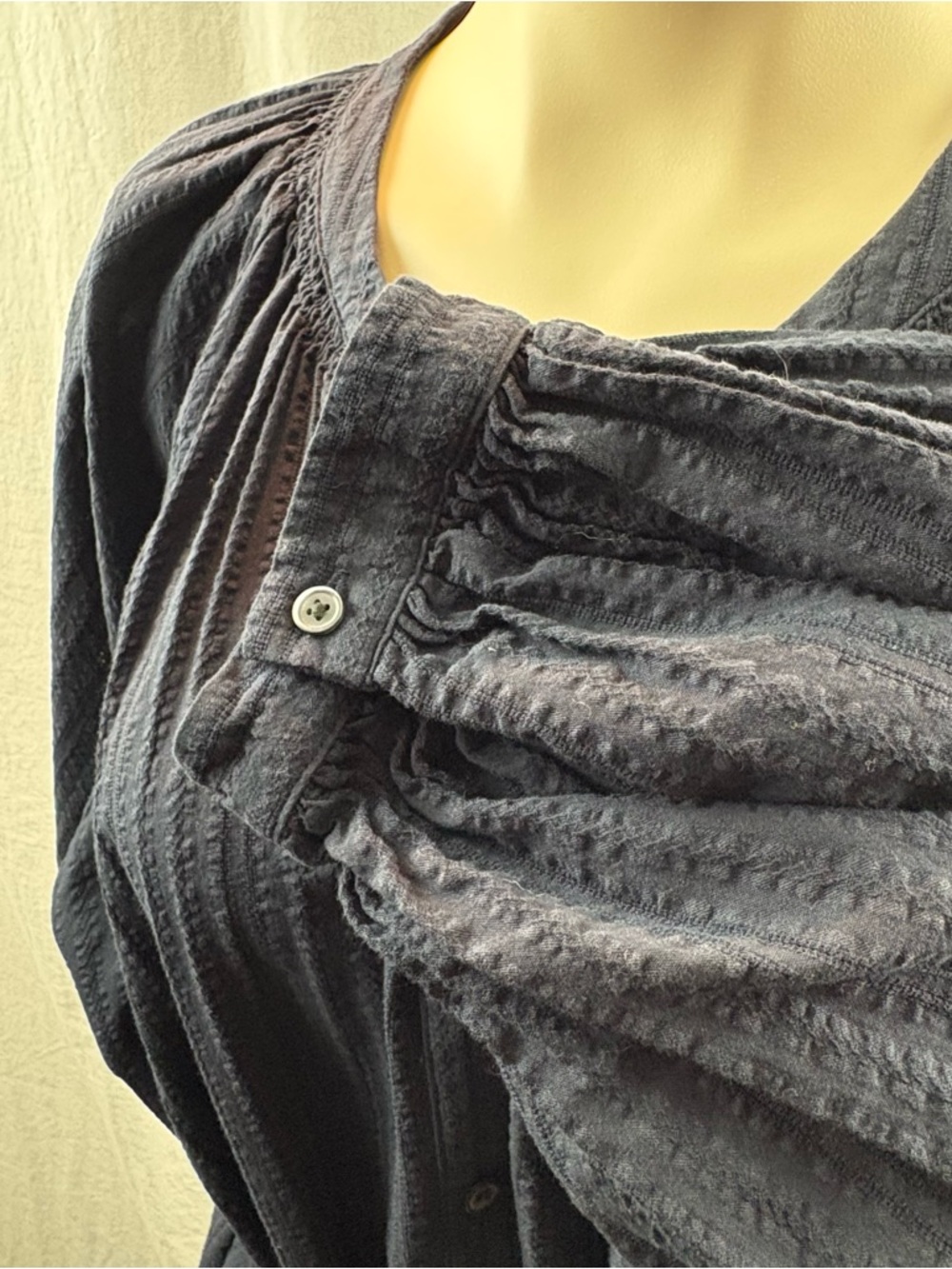 Uniqlo Navy Cotton Dobby Peasant Dress with 3/4 sleeves M - Picture 9 of 13